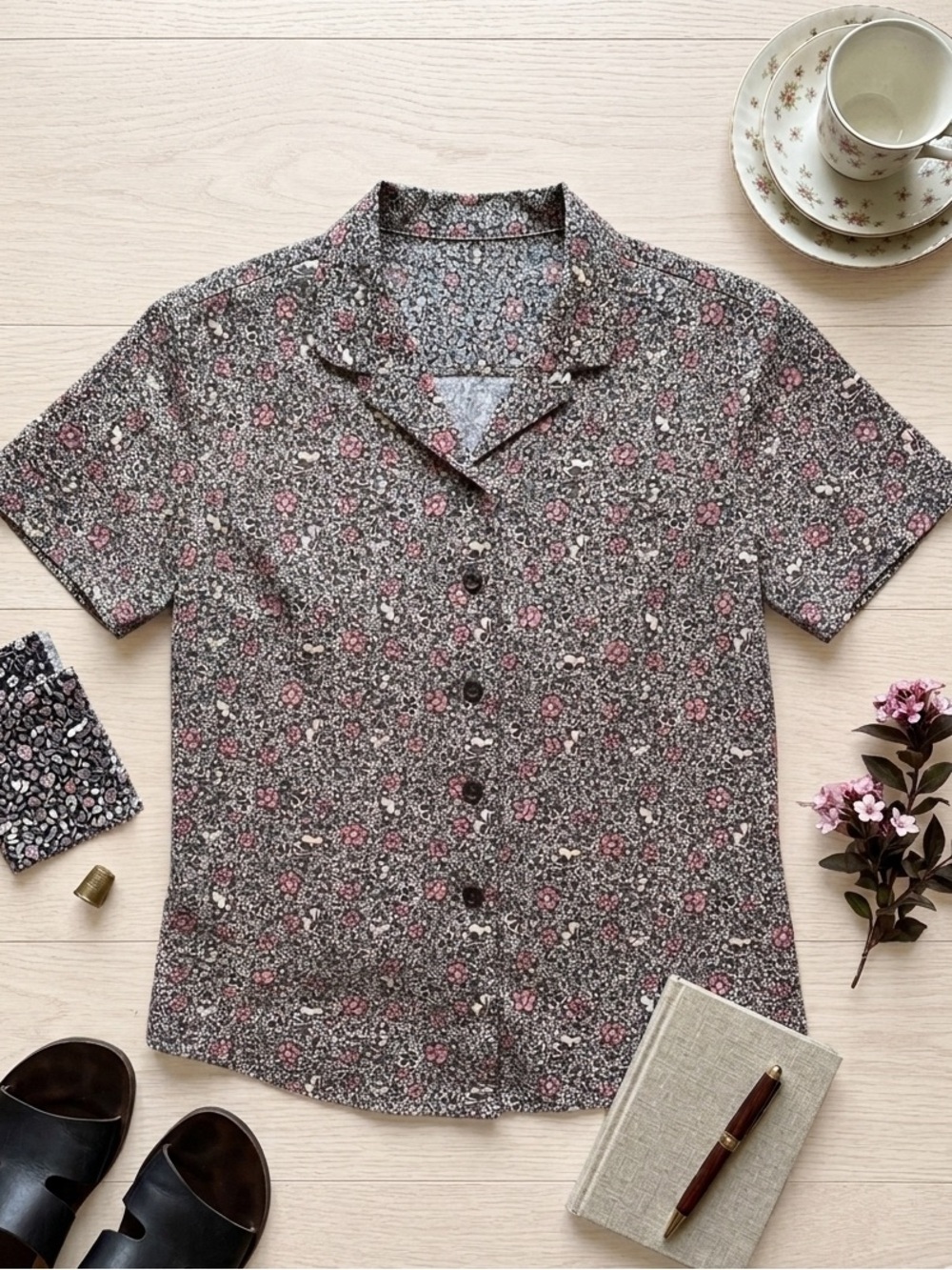Charter Club Cotton Button Down S Normcore Floral Boho Blockette Office